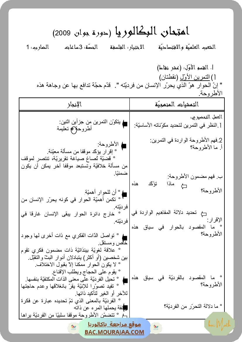 Corrigé principale philo Bac 2009 – Section math
